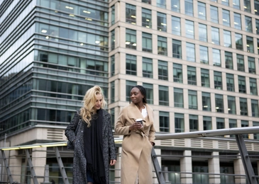 Businesswomen working together in the city.